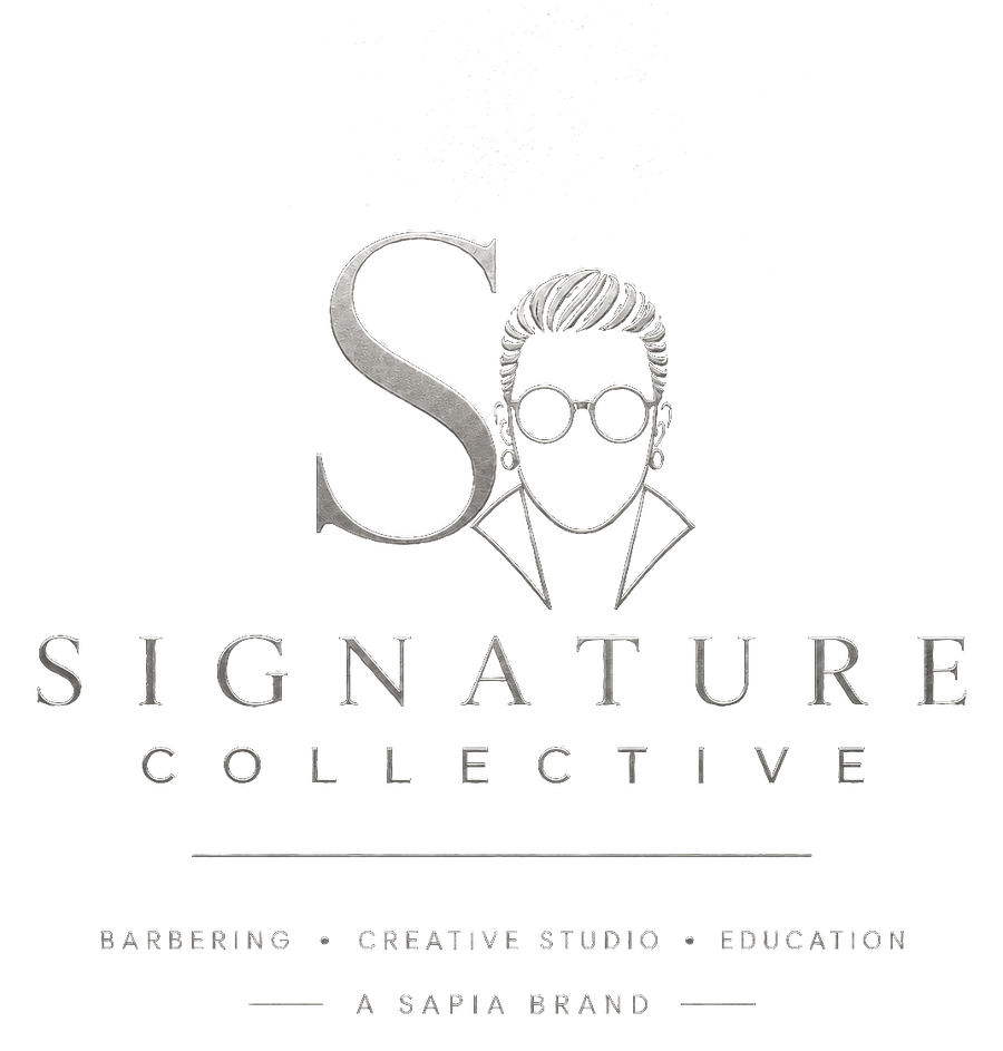 The Signature Collective logo. Barbering, creative studio, education. A Sapia brand.